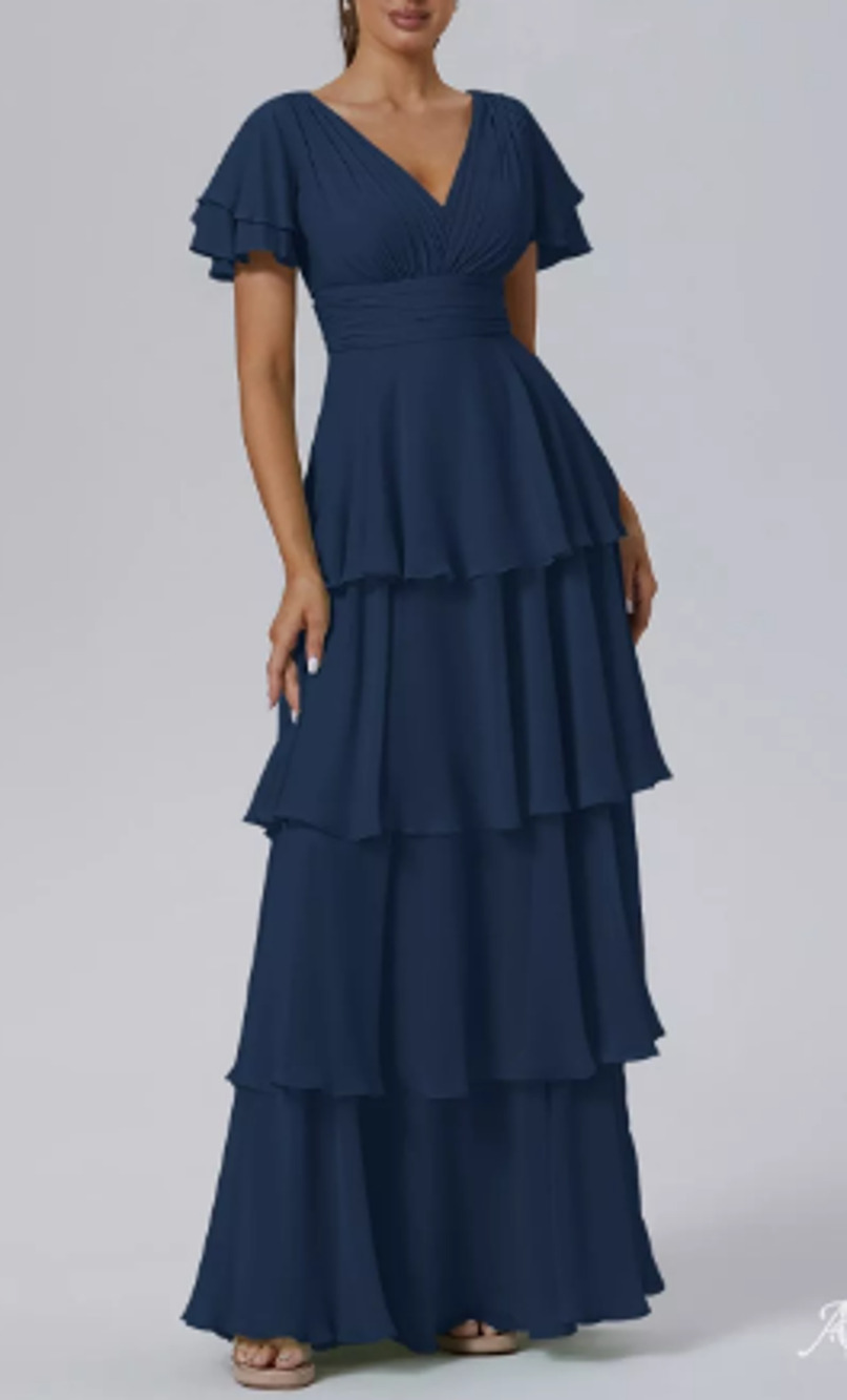 AW BRIDAL 2 XS navy blue Luisa chiffon bridesmaid formal maxi dress NEW B39